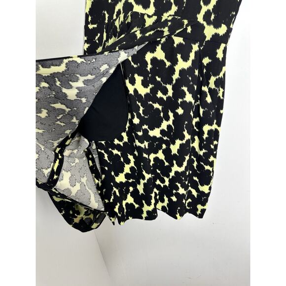 ALC Dress Women’s Yellow Black 100% Silk Faux Wrap Pockets Size 8 - Picture 8 of 9